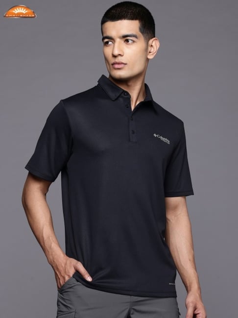 Columbia Black Regular Fit Self Pattern Sports Polo-picture-22