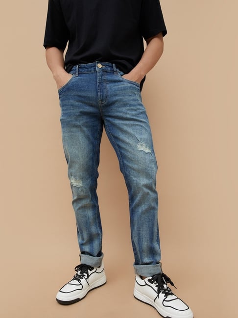 Forca By Lifestyle Dark Blue Slim Fit Distressed Jeans-picture-26