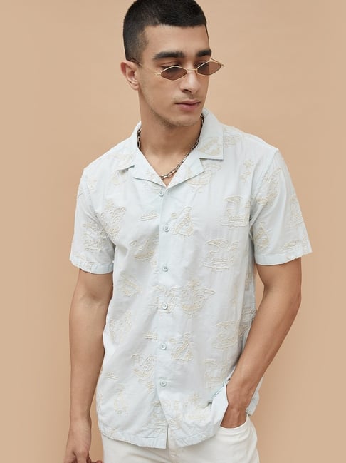 Fame Forever By Lifestyle Light Blue Regular Fit Embroidered Shirt-picture-20