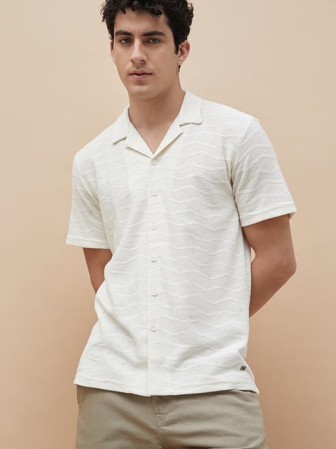 Fame Forever By Lifestyle Off White Regular Fit Texture Shirt-picture-34