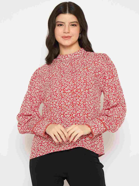 Madame Red Polyester All Over Print Long Sleeves Top-picture-37
