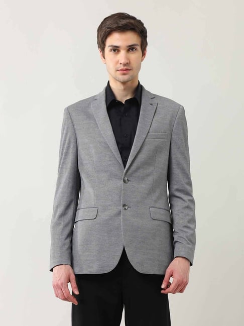 Arrow Grey Slim Fit Self Pattern Blazer