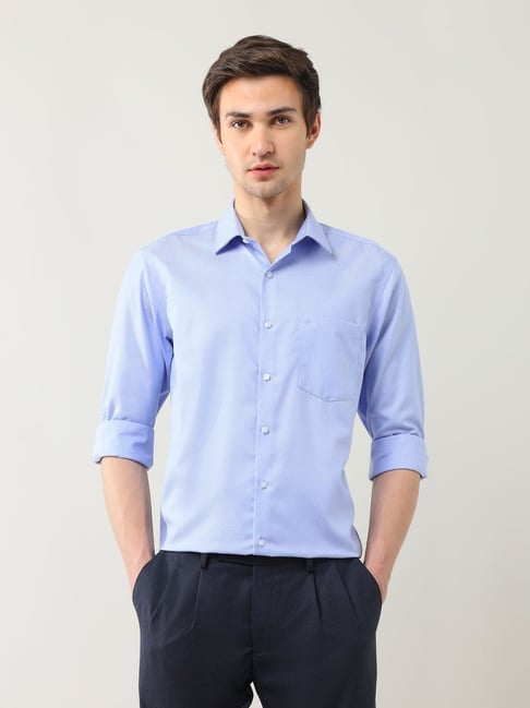 Arrow Blue Cotton Regular Fit Self Pattern Shirt-picture-33