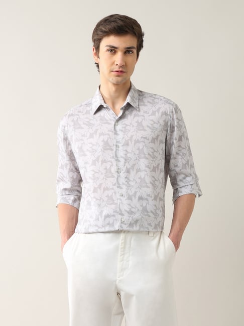 arrow slim fit dress shirts Arrow New York Grey Slim Fit Printed Shirt