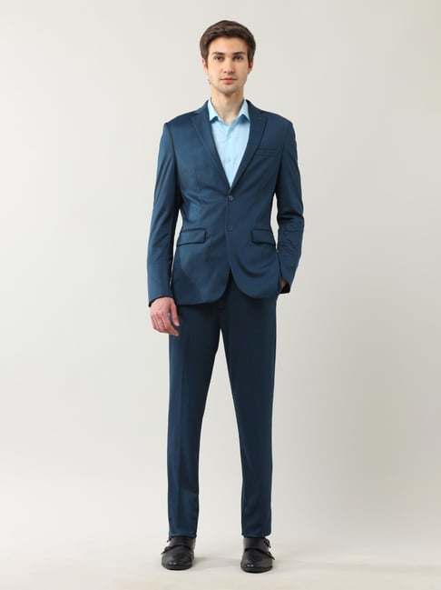 Arrow Blue Slim Fit Texture Two Piece Suit