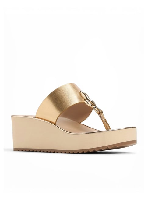 Aldo Women's PENELOPY Gold T-Strap Wedges-picture-21