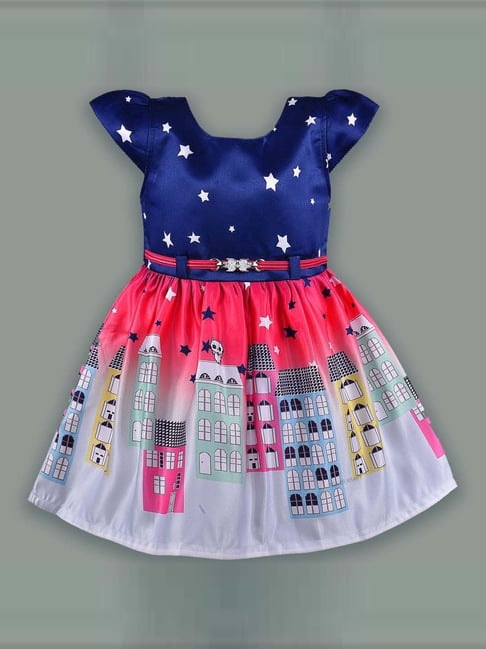 Wish Karo Kids Navy Blue Printed Frock