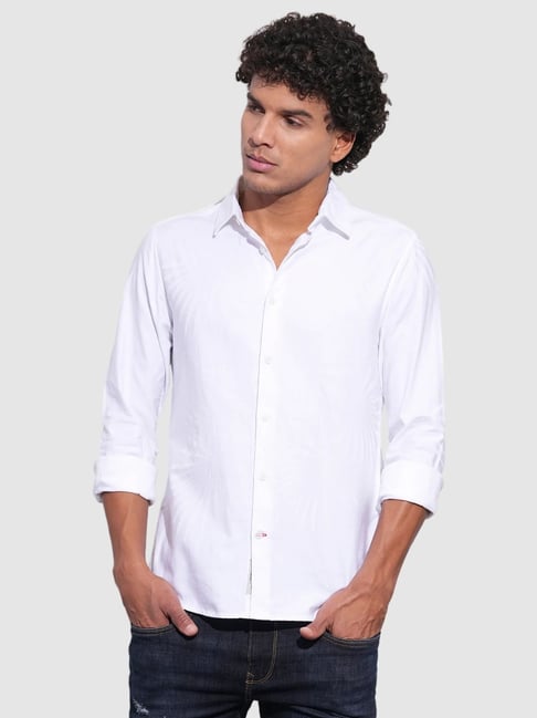 Being Human White Cotton Regular Fit Solid Shirt-picture-18