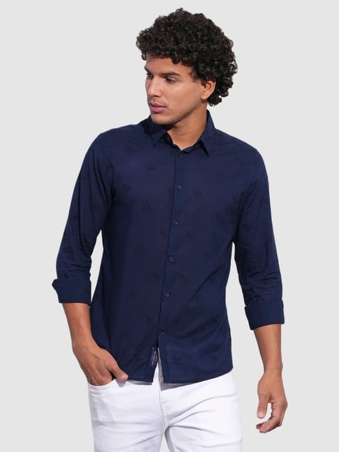 Being Human Navy Blue Cotton Regular Fit Printed Shirt-picture-17