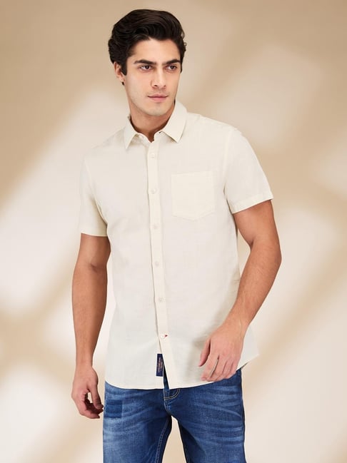 Being Human Beige Cotton Linen Regular Fit Solid Shirt-picture-24