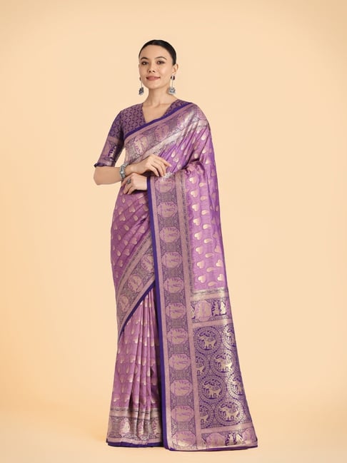 Monjolika Lavender Banarasi Silk Zari Traditional Saree with Blouse-picture-23