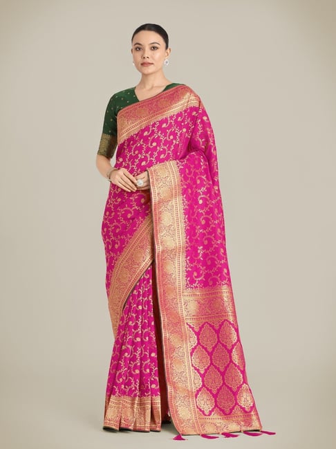 Monjolika Rani Pink Banarasi Silk Zari Wedding Collection Saree with Blouse-picture-39