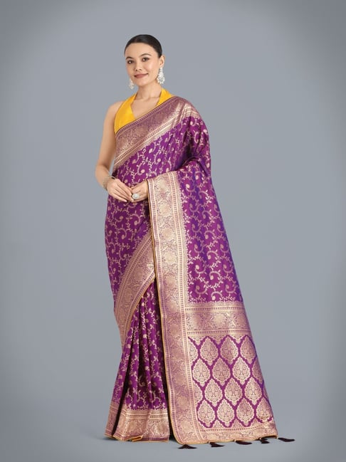 Monjolika Purple Banarasi Silk Zari Wedding Collection Saree with Blouse-picture-43