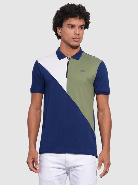 Being Human Navy Blue Blended Regular Fit Colorblock Polo Tshirt-picture-34