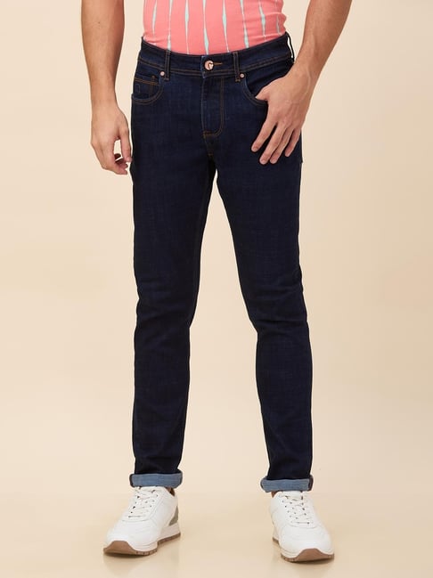 Being Human Navy Blue Blended Slim Fit Solid Jeans-picture-29