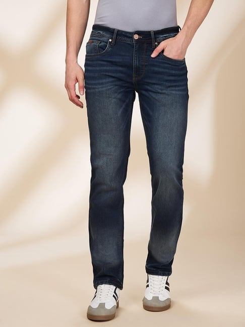 Being Human Navy Blue Blended Slim Fit Solid Jeans-picture-30