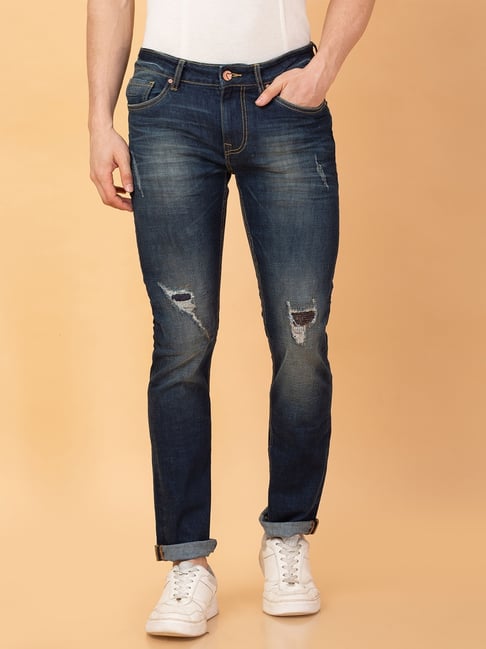 Being Human Navy Blue Cotton Slim Fit Solid Jeans-picture-16