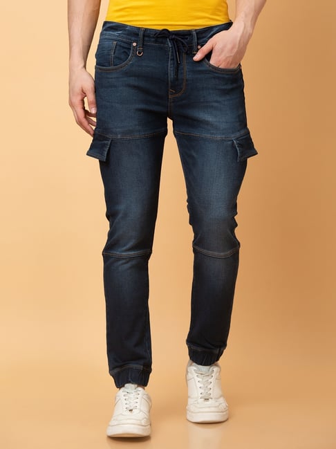 Being Human Navy Blue Cotton Slim Fit Solid Jeans-picture-10