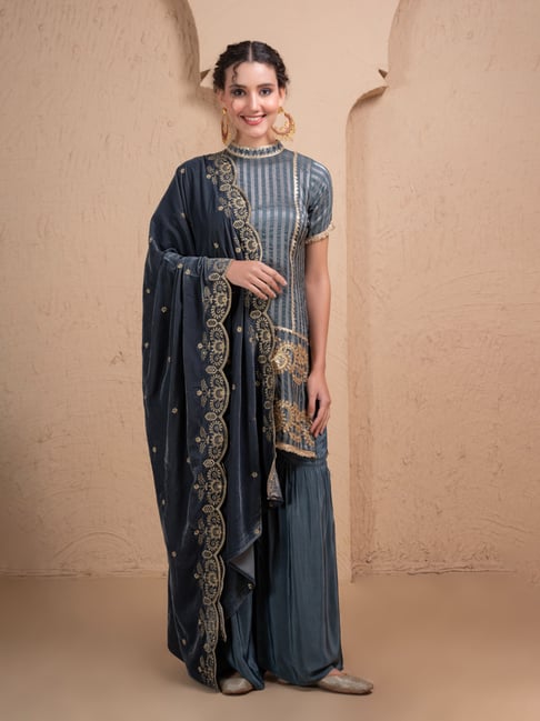 Sew & You Women Grey Embroidered Dupatta-picture-17