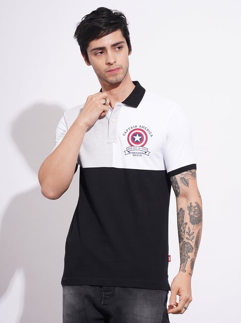 Being Human White Cotton Regular Fit Colorblock Polo Tshirt