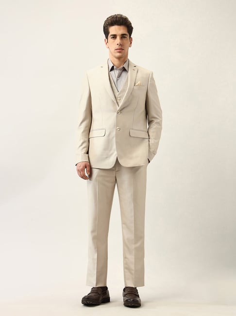 Arrow Beige Terylene Slim Fit Self Pcs Suit - Main Image