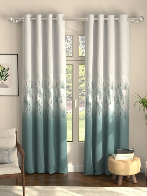 Urban Space Sea Mist Polyester Blackout Grey & Blue Abstract 7 ft Door Curtains - Set of 2-picture-19