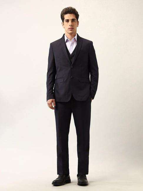 Arrow Grey Polyester Slim Fit Solid 3 Pcs Suit