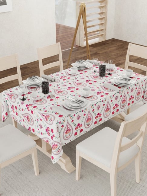 Urban Space Persian Courtyard Pink Polyester Floral Anti-Skid - 4 Seater Table Cover