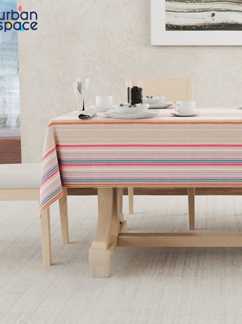 Urban Space Coral Streak Coral Polyester Stripes Anti-Skid - 6 Seater Table Cover