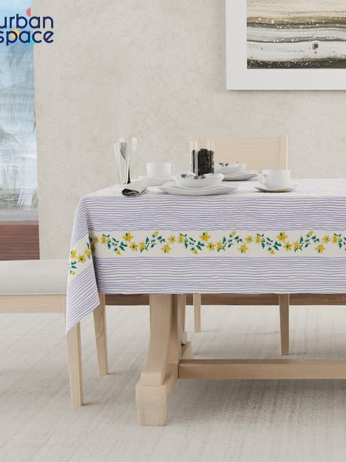 Urban Space Vine Lines Blue Polyester Floral Anti-Skid - 6 Seater Table Cover