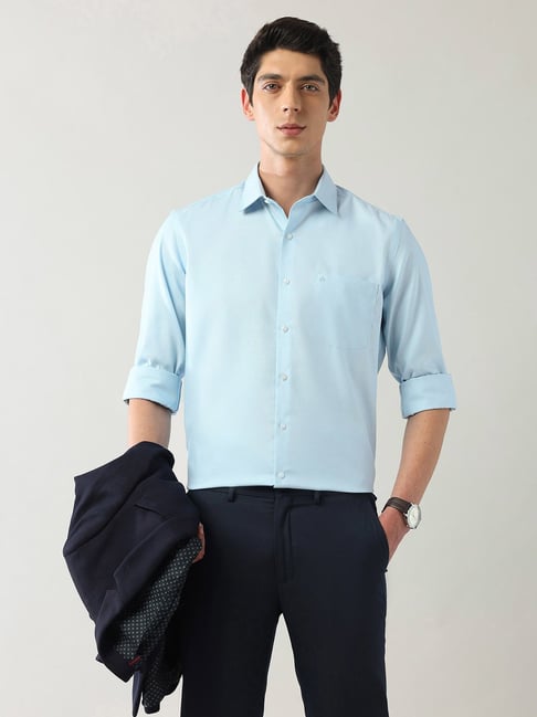 Arrow Blue Cotton Regular Fit Self Formal Shirt-picture-39