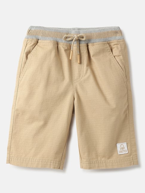 United Colors of Benetton Boys Beige Cotton Solid Shorts