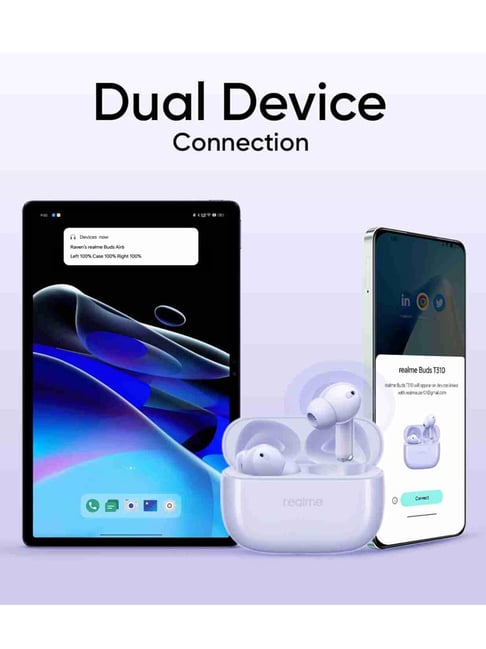 Realme Buds T310 True Wireless In-Ear Earbuds with 46Db Hybrid Anc|  360Spatial Audio Purple