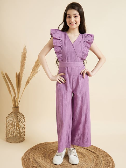 Cherry & Jerry Girls Lavender V-Neck Seersucker Full Length Jumpsuit