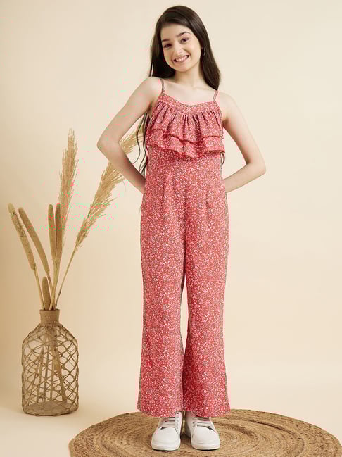 Cherry Jerry Girls Red Shoulder Straps Overalls Full Length Jumpsuit