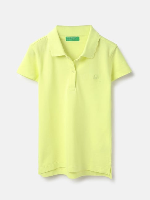 United Colors of Benetton Girls Green Cotton Solid Polo T-Shirt
