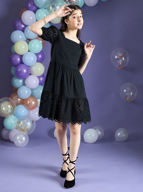 Cherry & Jerry Black Fit and Flare Knee Length Dresses