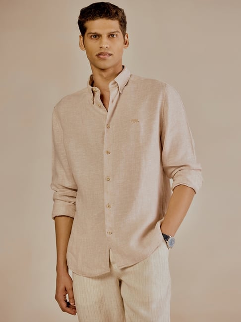Andamen Beige Linen Regular Textured Shirt-picture-18