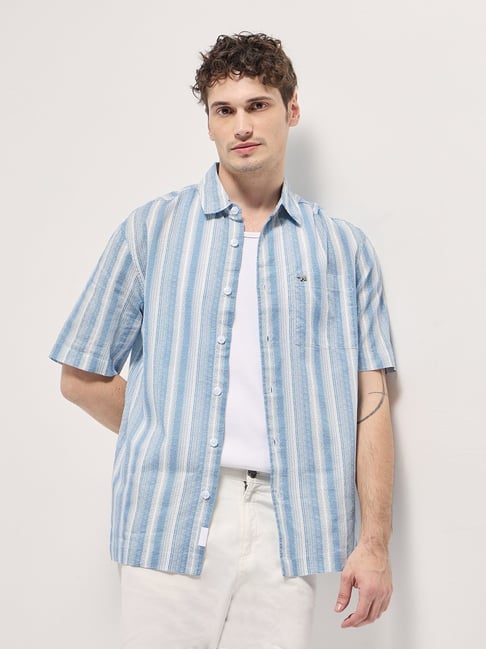 The Bear House Blue Cotton Relaxed Stripes Casual Shirt-picture-14