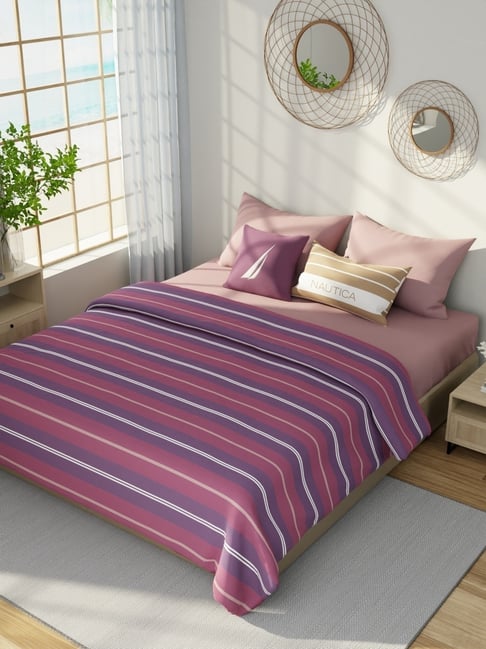 Buy Nautica Hampton Plum Purple Cotton Striped 150 GSM Double