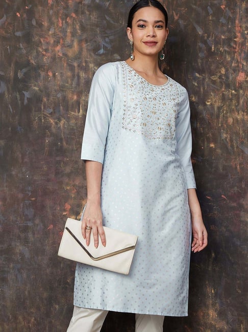 Melange By Lifestyle Light Blue Regular Fit Embroidered Kurta-picture-21