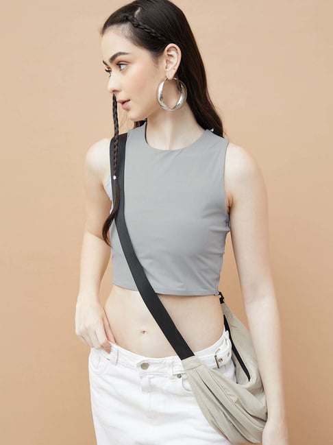 Ginger By Lifestyle Grey Regular Fit Crop Top-picture-15