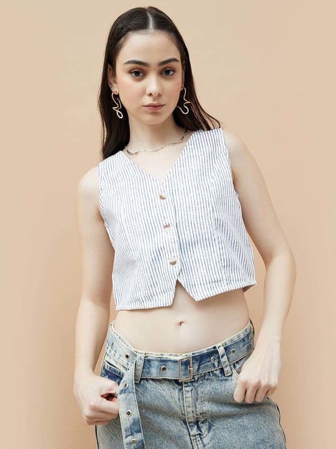 Ginger By Lifestyle Light Blue Regular Fit Striped Top-picture-48