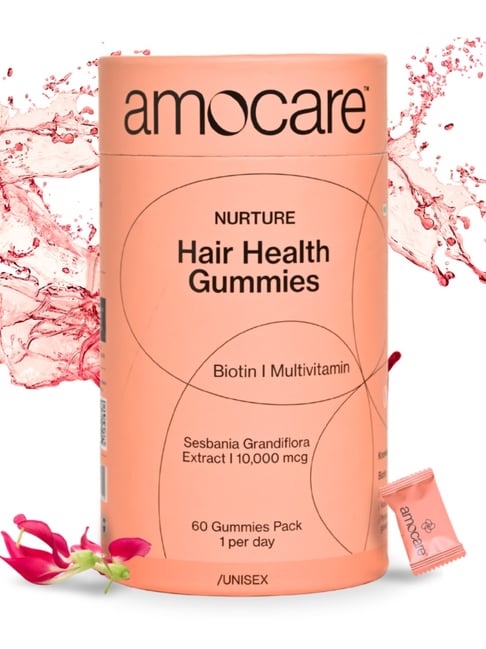 Amocare Biotin Hair Gummies| Healthy Hair, Nails & Skin | Strawberry Flavour - 60 Veg Gummies