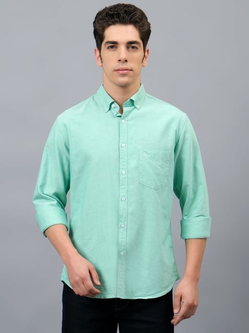 Cantabil Green Cotton Regular Fit Solid Casual Shirt-picture-23