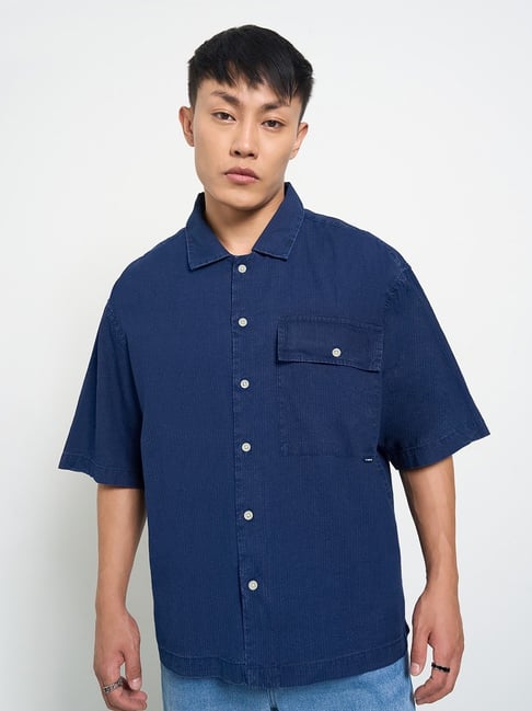 Sf Jeans By Pantaloons Medium Blue Cotton Boxy Fit Shirt-picture-33