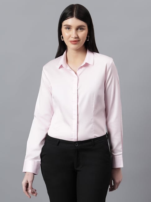 Cantabil Pink Cotton Solid Formal Shirt-picture-36