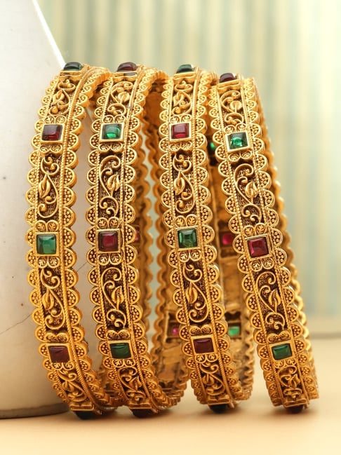 Buy Panash Gold Plated 24 CT Handcrafted Antique Set of Bangles