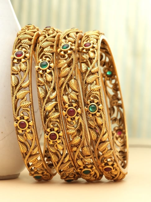 Buy Panash Gold Plated 24 CT Handcrafted Antique Set of Bangles