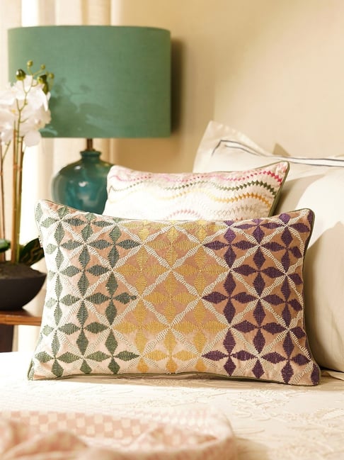 Buy Pure Home and Living Green Purple Cotton Rectangular Cushion